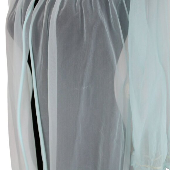 Vintage Sheer Cyan Blue Dressing Gown Queentex Lingerie Robe Smocked Collar N84 - Picture 6 of 10